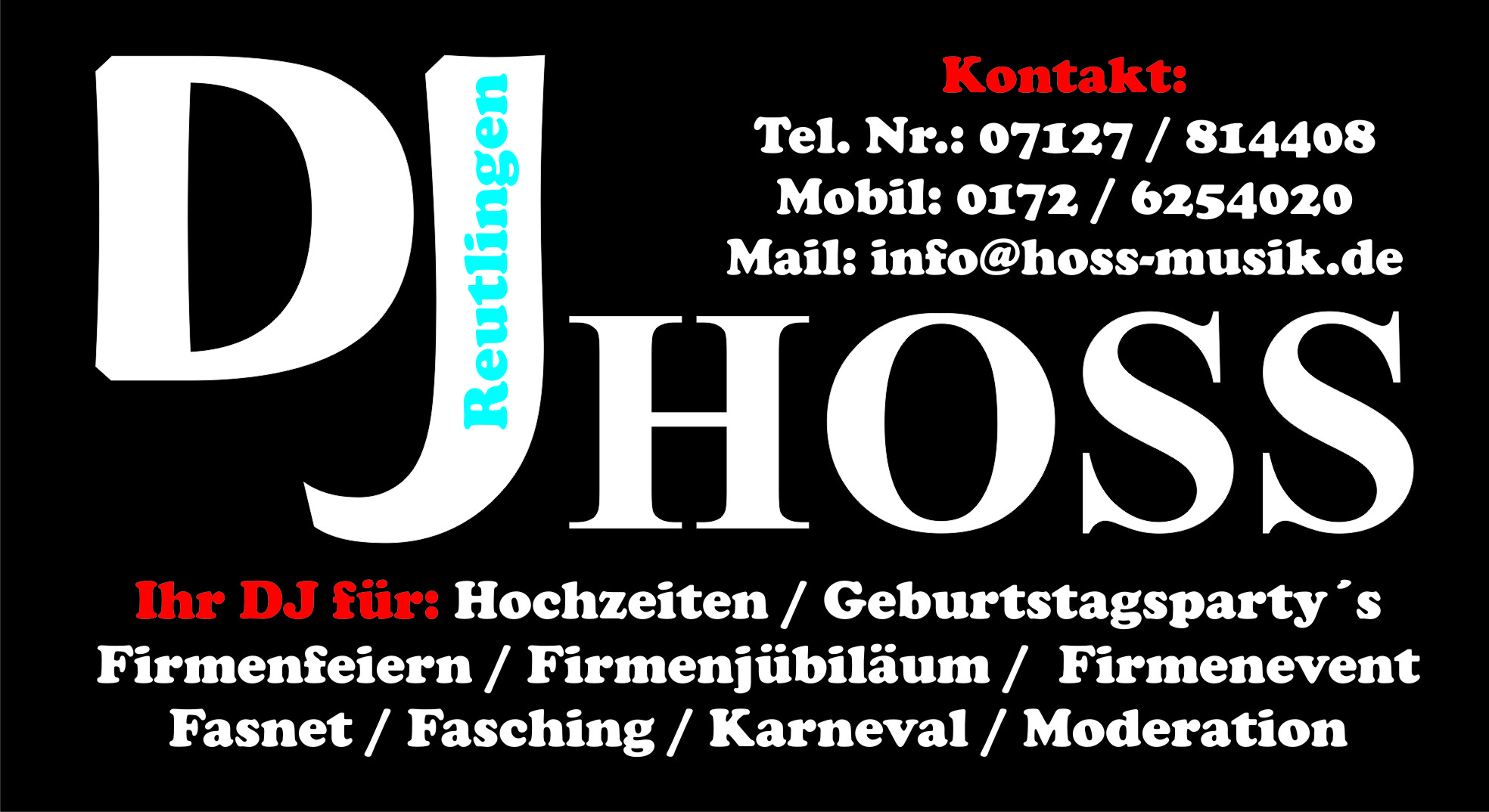 DJ HOSS, DJ, Hochzeiten, Party, Feiern, Feste, Firmenfeiern in Mittelstadt, Reutlingen, Tübingen, Baden-Württemberg